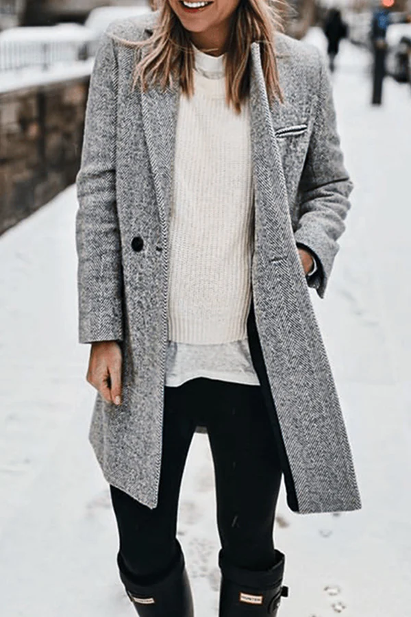 Manuela | Casual street outerwear with striped patchwork buckle turn-down collar - Image 6