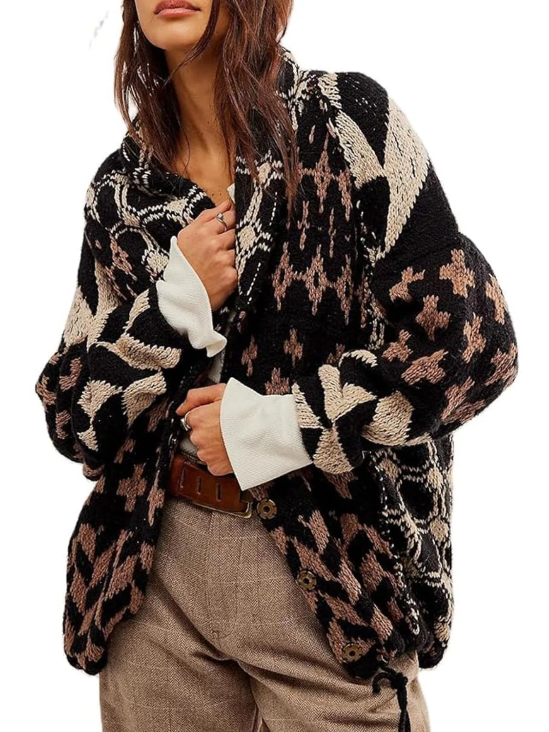 Manuela | Long sleeve cardigan with buttons and cross graphic - Image 6