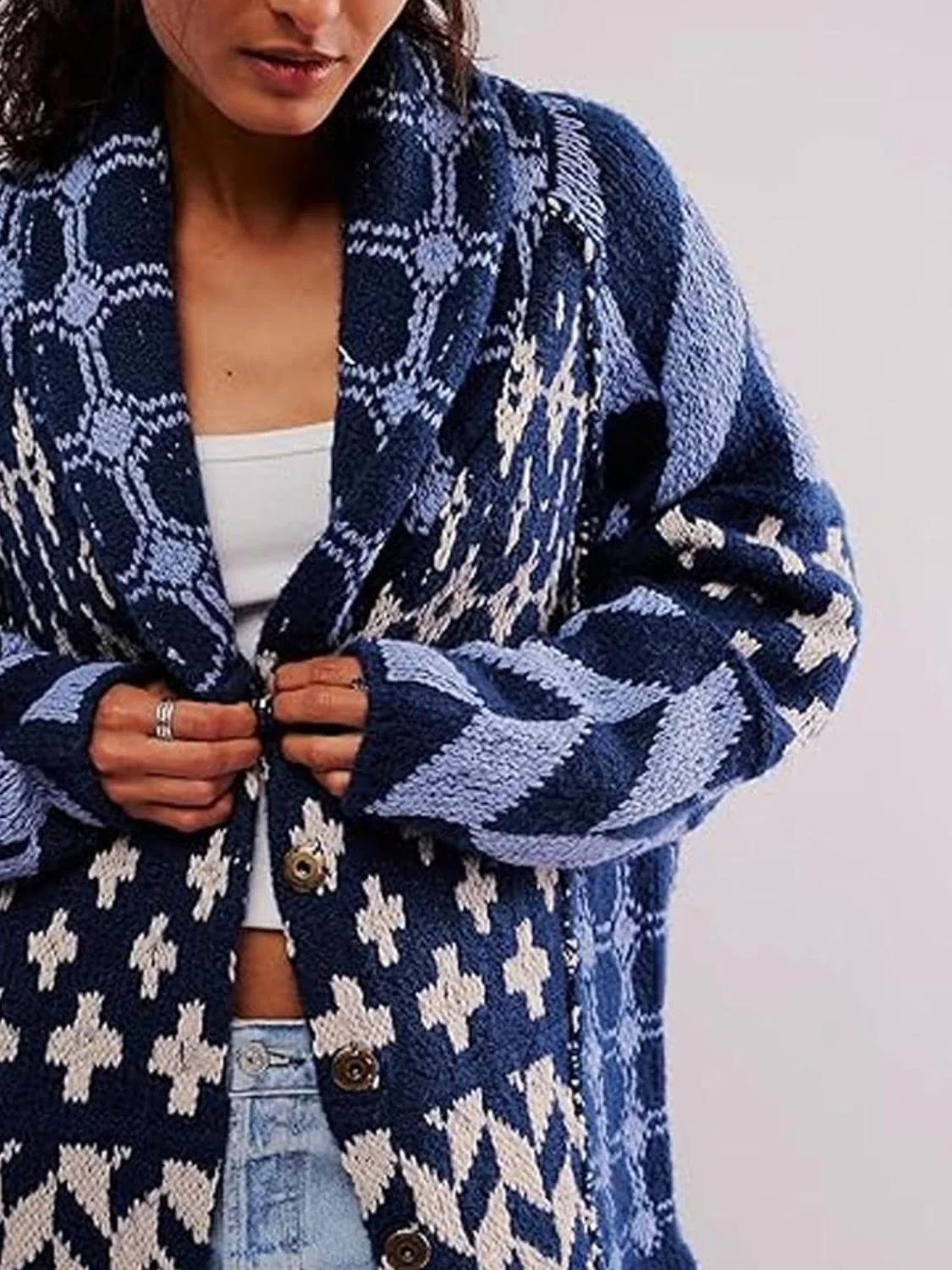 Manuela | Long sleeve cardigan with buttons and cross graphic - Image 8