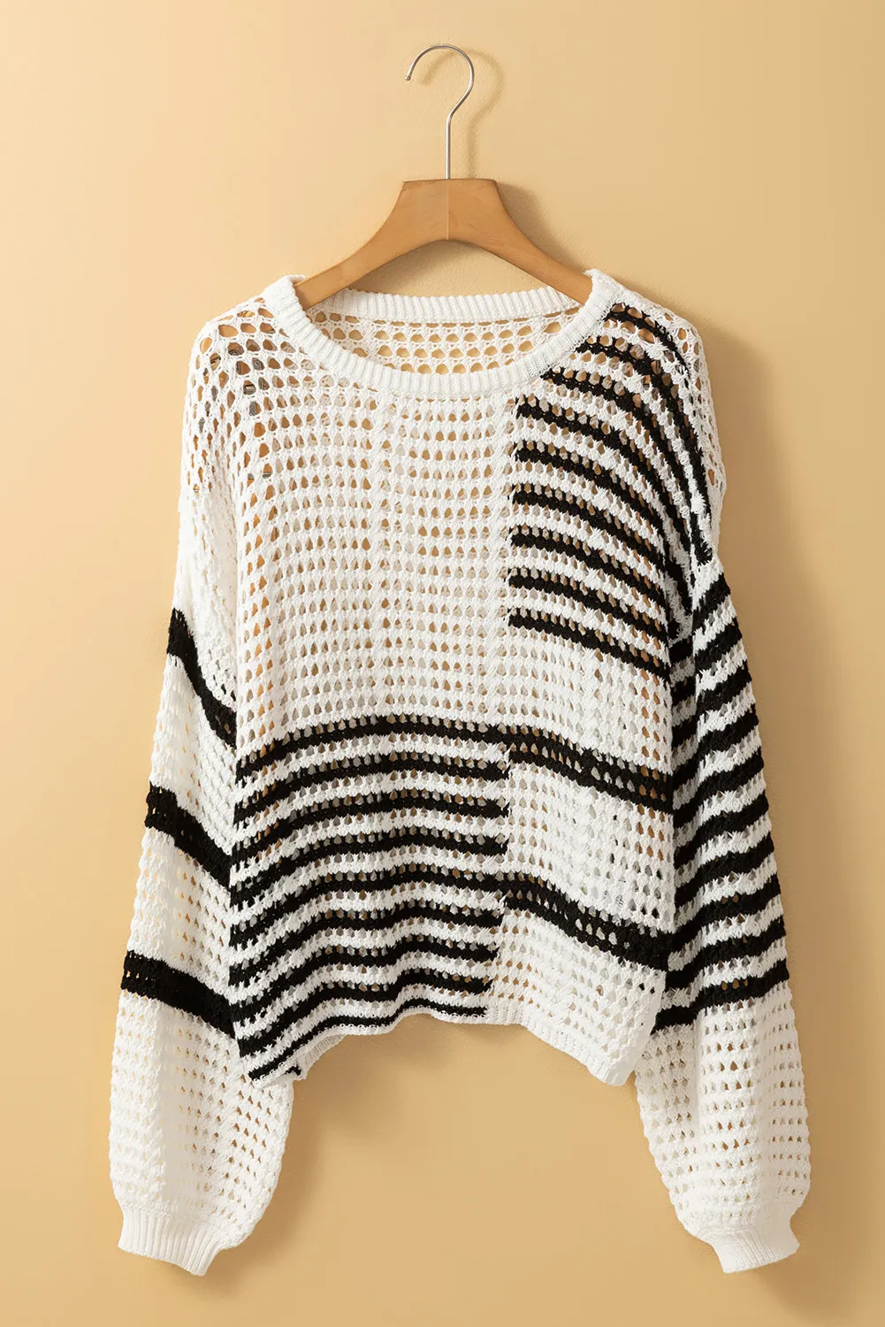 Manuela | Openwork striped cardigan with a crew neck - Image 2
