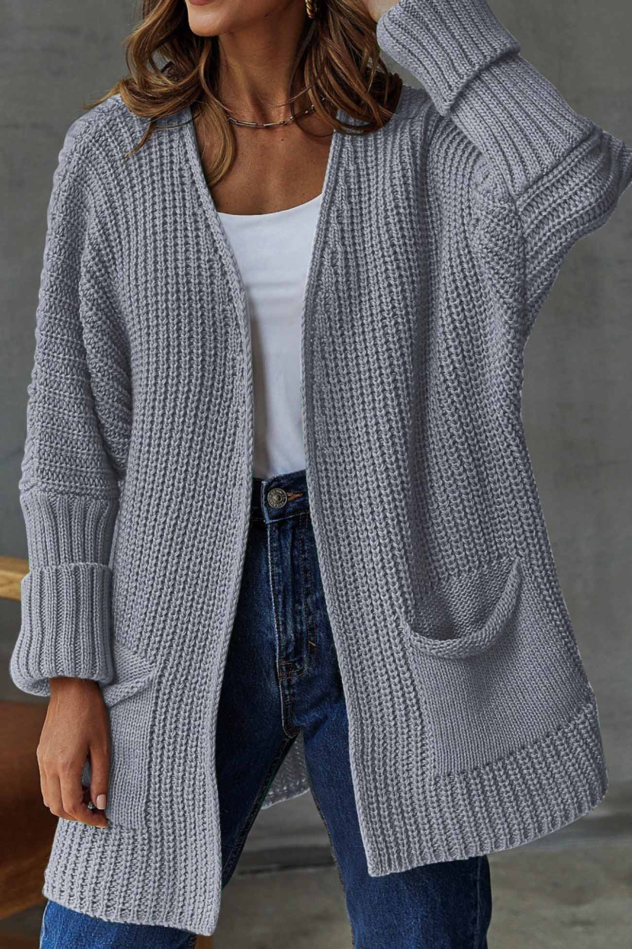 Manuela | Solid long cardigan with open front - Image 9