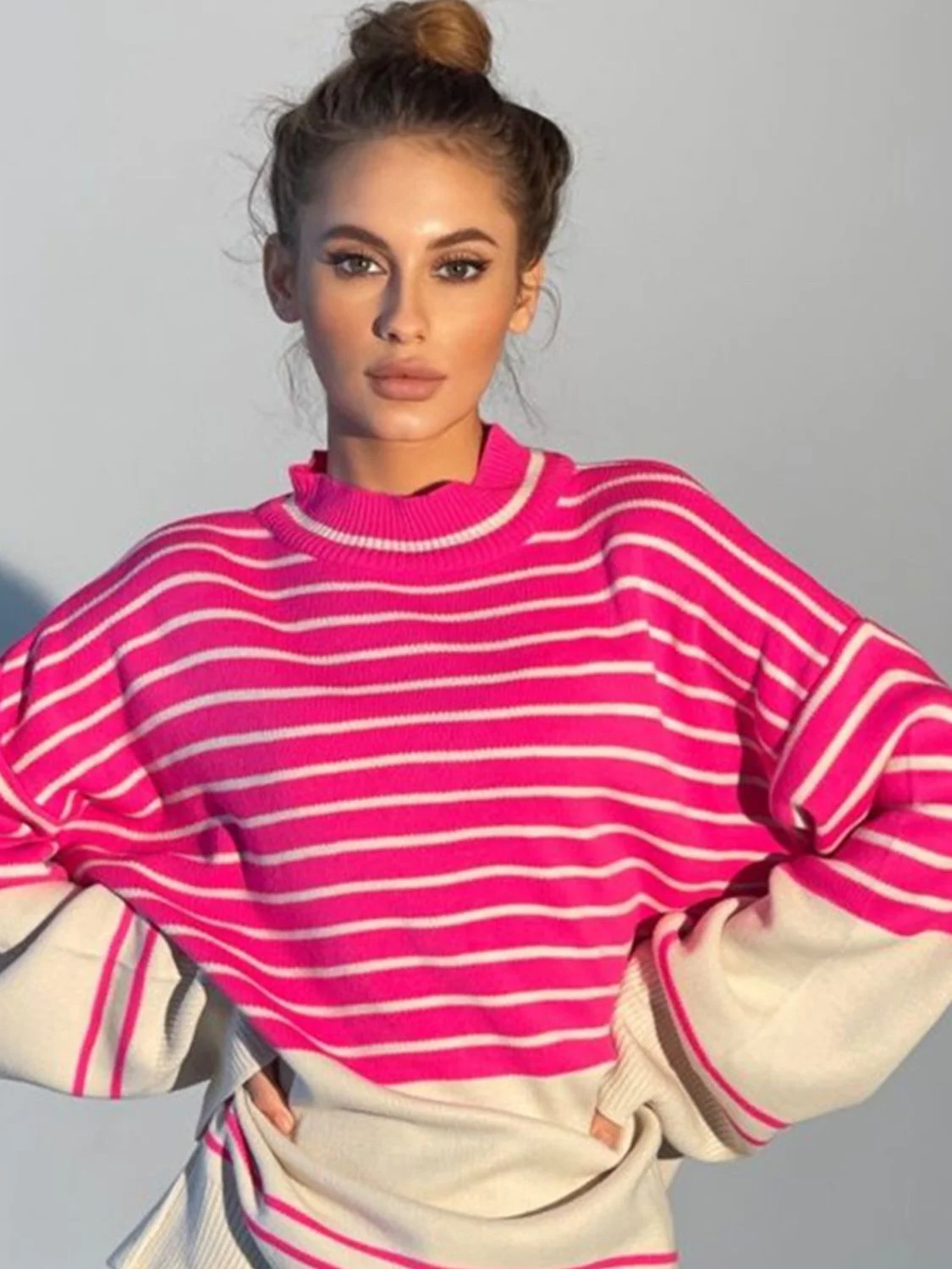 Manuela | Striped long-sleeved sweater with stand-up collar - Image 13