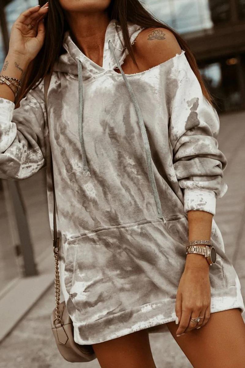 Mara | Casual tie-dye tops with hollow out drawstring and hooded collar - Image 2
