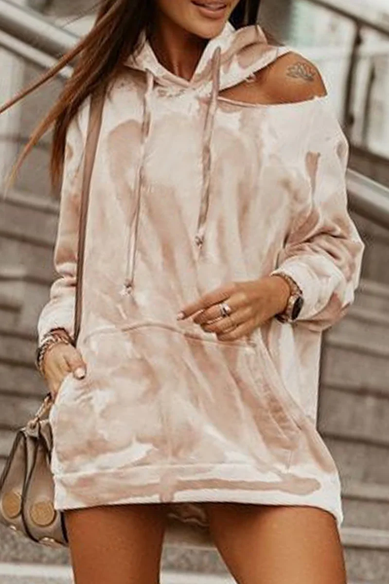 Mara | Casual tie-dye tops with hollow out drawstring and hooded collar - Image 3