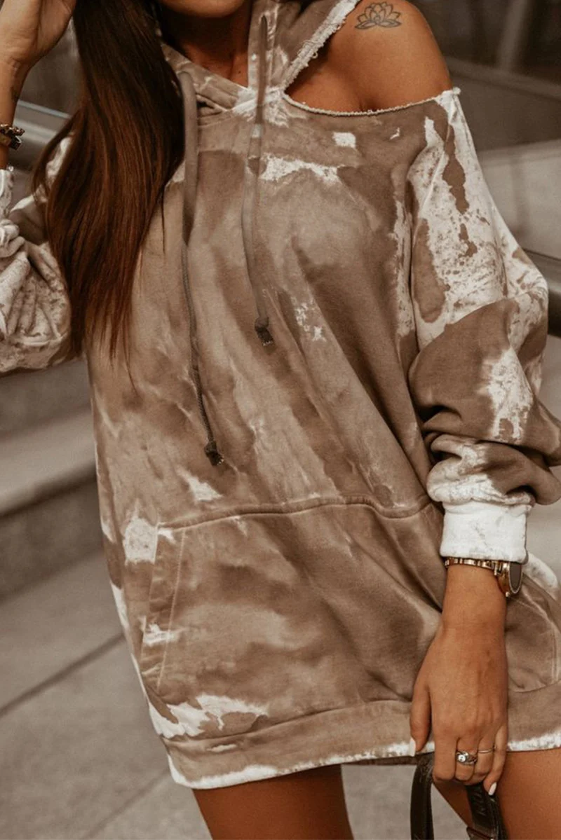 Mara | Casual tie-dye tops with hollow out drawstring and hooded collar - Image 4