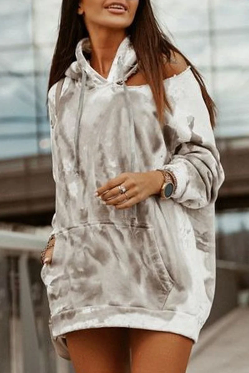 Mara | Casual tie-dye tops with hollow out drawstring and hooded collar - Image 5
