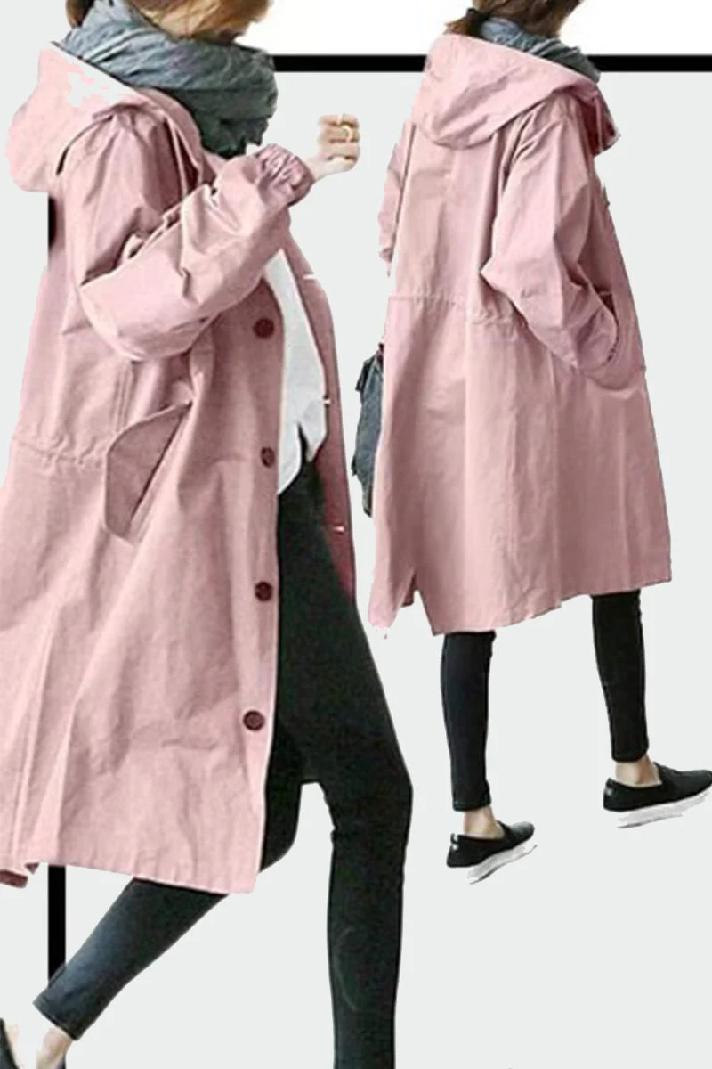 Marcia | British style, solid outerwear with pocket buttons and hooded collar - Image 2