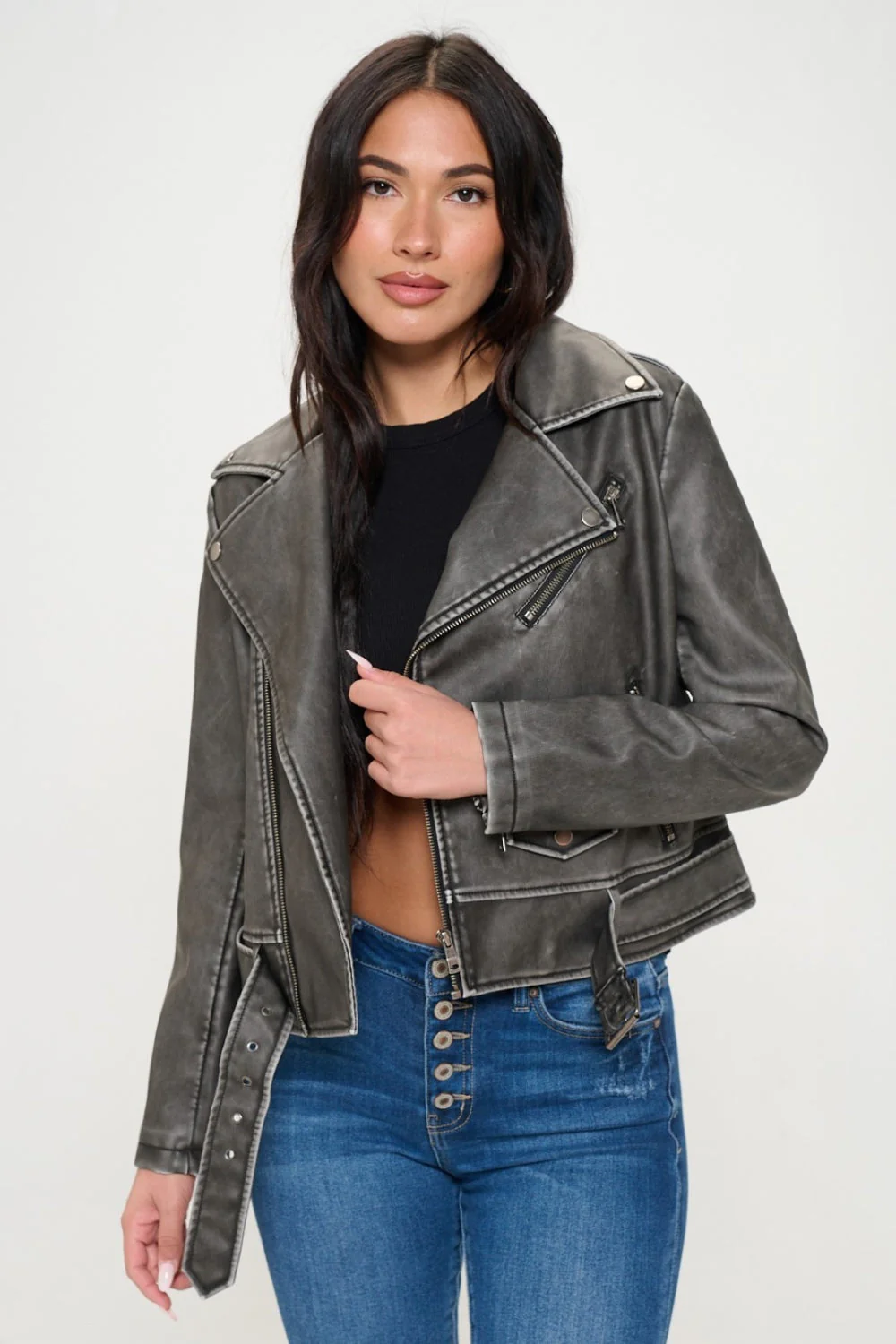 Mareike | Biker jacket with zip and belt - Image 4