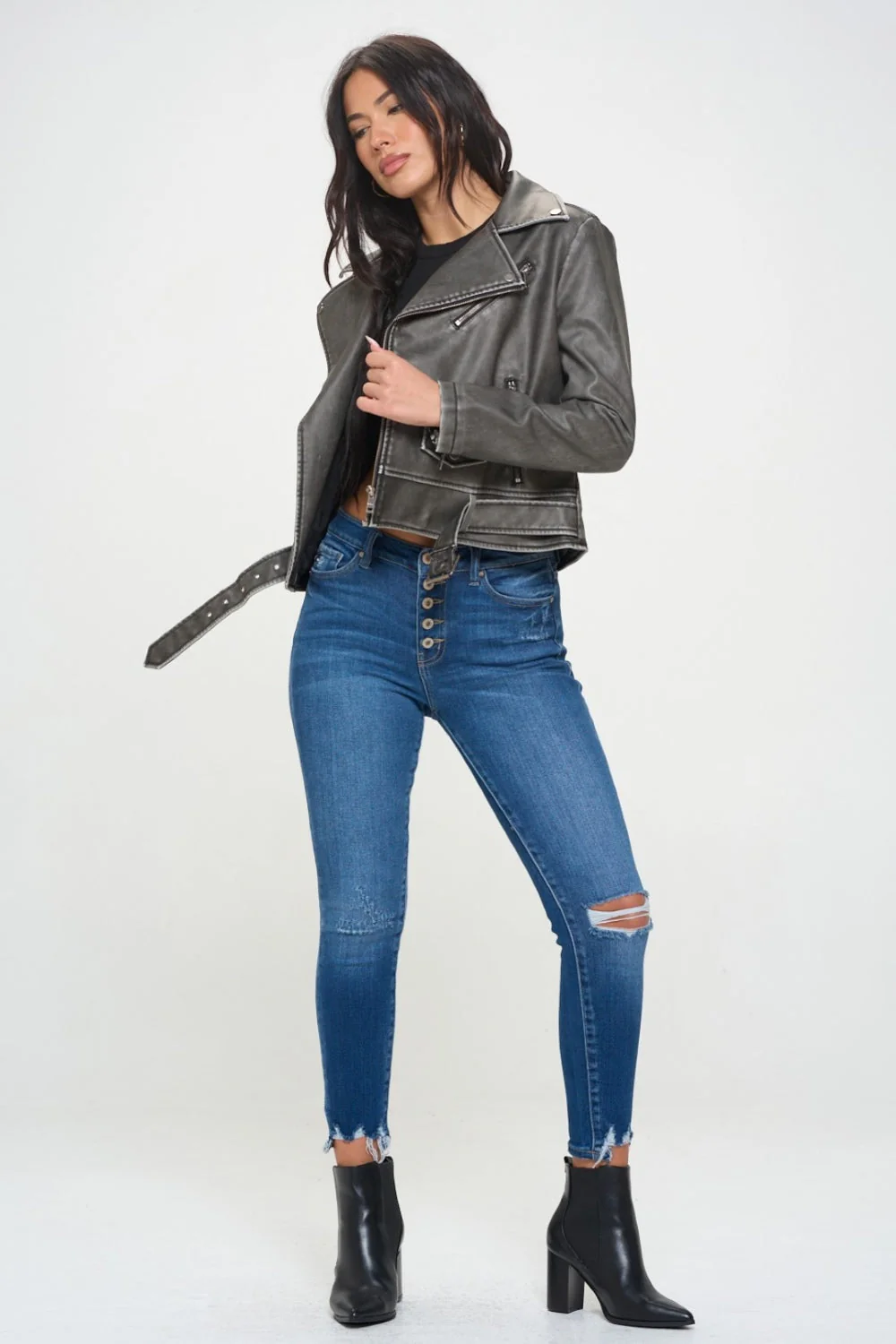 Mareike | Biker jacket with zip and belt - Image 5