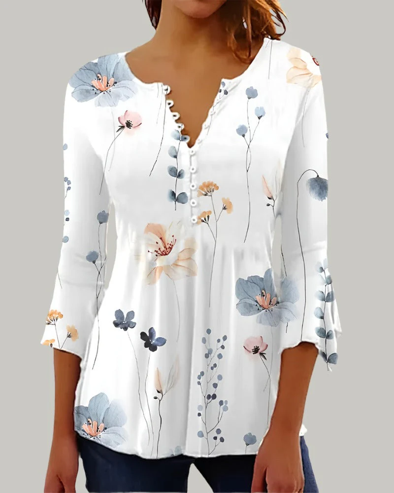 Margarita® | Chic Blouse With Henley Neck And Floral Design - Image 3