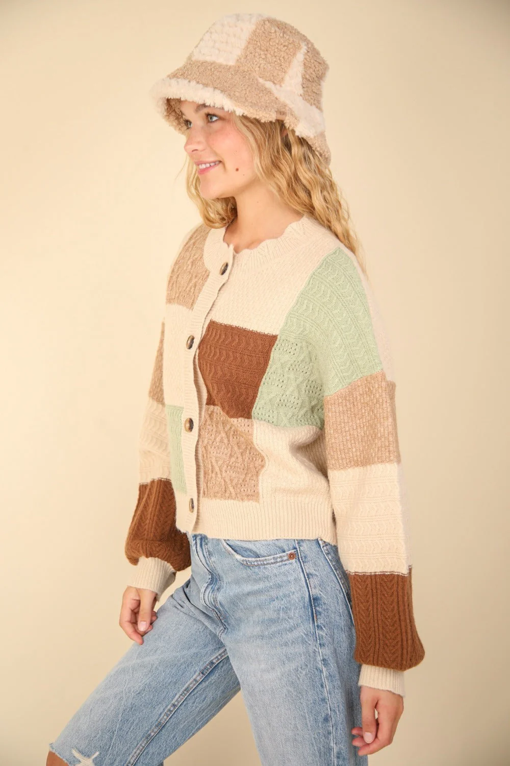 Margarita | Textured sweater cardigan with color block buttons - Image 3