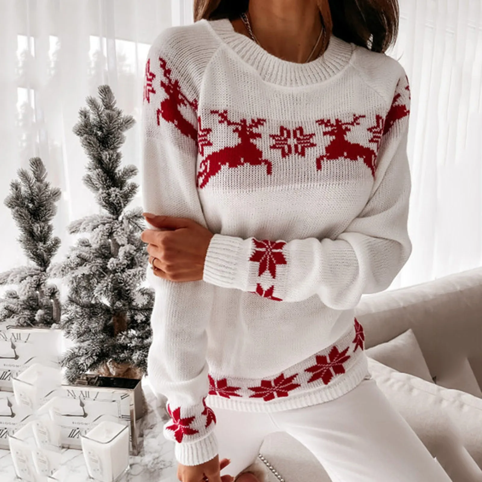Margarita | Warm women's knitted sweater with a Christmas deer pattern and a round neckline - Image 2