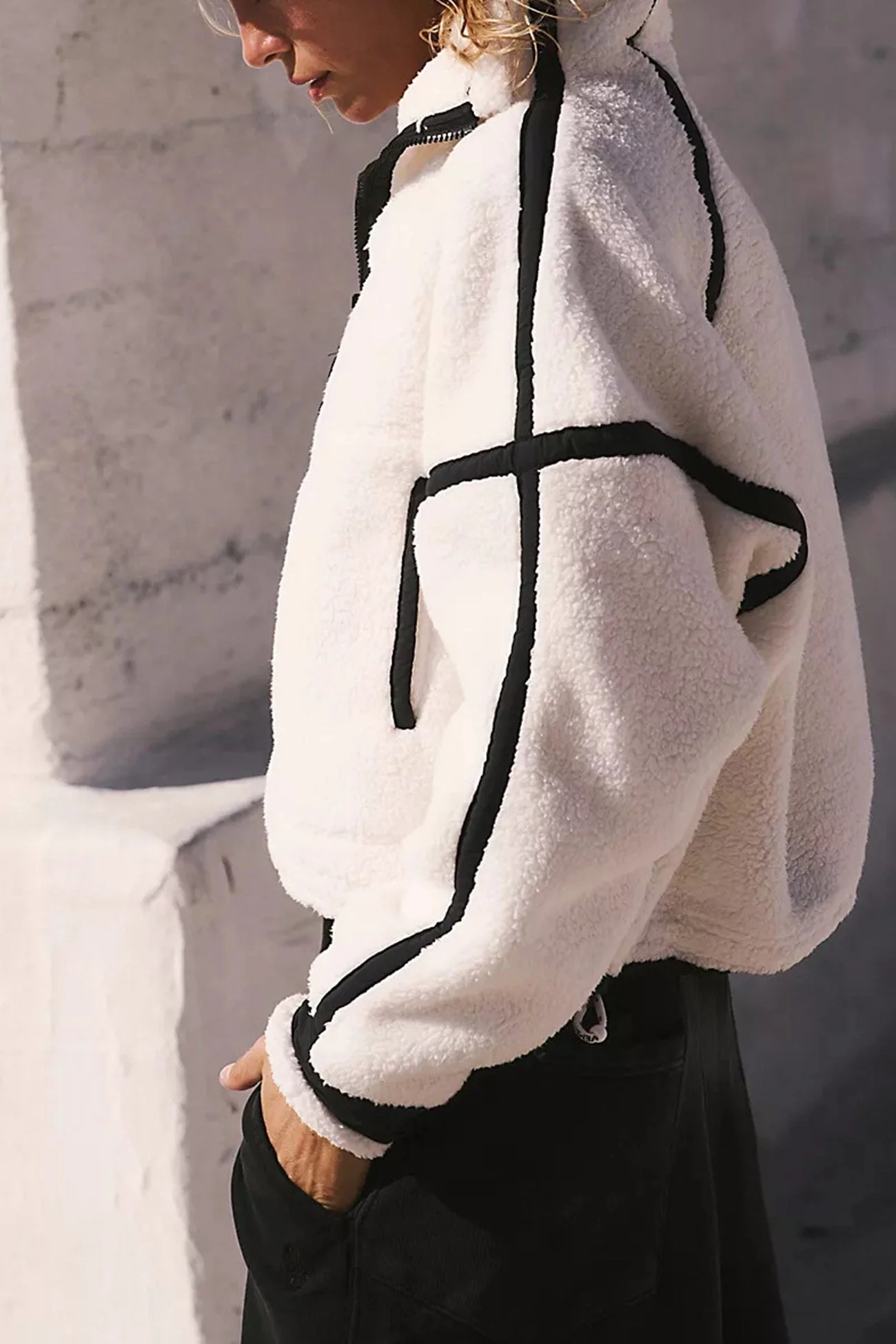 Margherita | Turtleneck plush top with contrast zip and zip fastening - Image 2