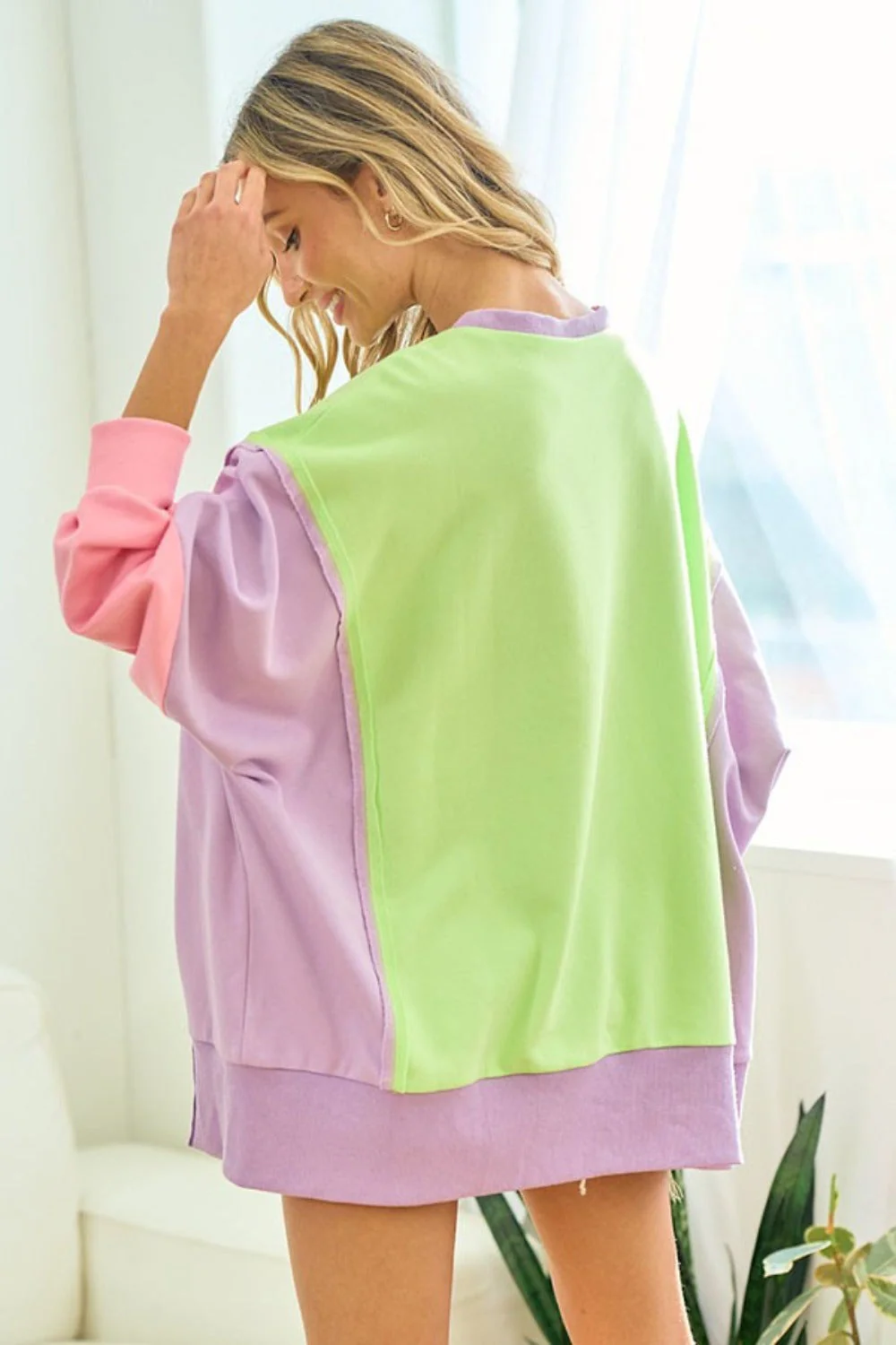 Margot | First Love color block long sleeve slit sweatshirt - Image 2