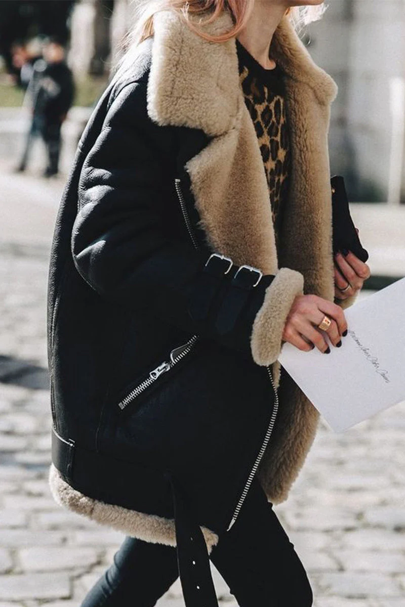 Maria Eugenia | Casual Street Solid Patchwork Turn-Down Collar Outerwear