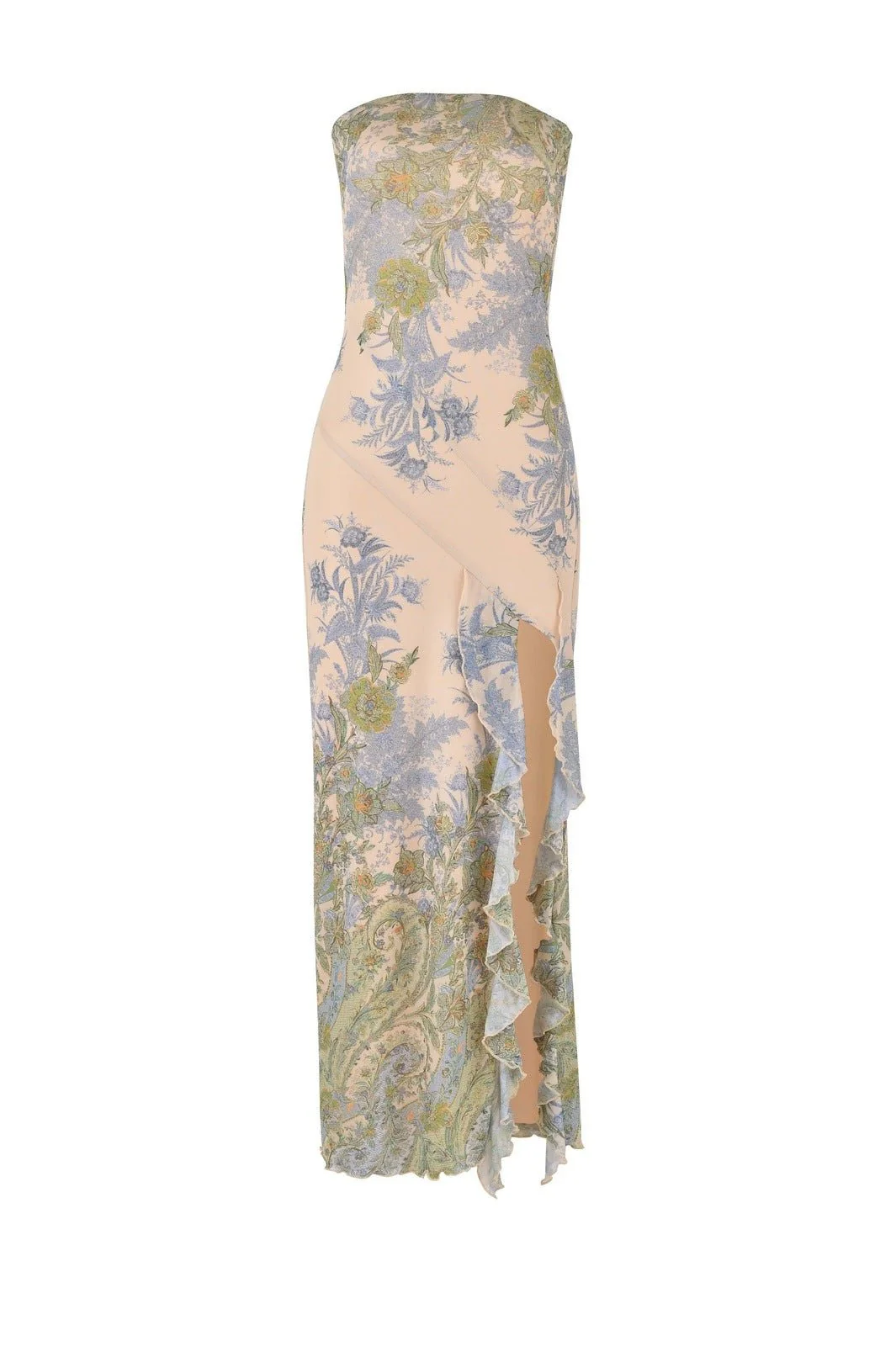 María Eugenia® | Printed Strapless Midi Dress With Slit - Image 3
