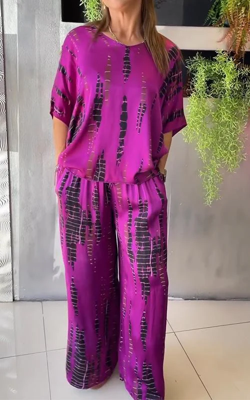 María Fernanda® | Elegant ladies satin suit set round neck - Image 6
