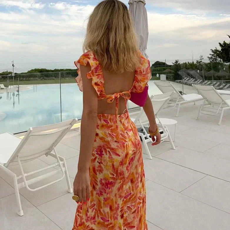 María José® | Orange Summer Dress With Ruffles - Image 2
