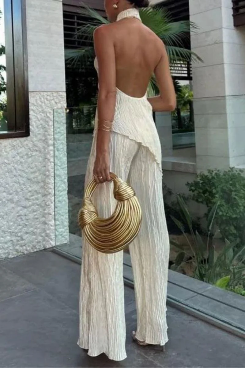 María José® | Sleeveless Halter Top With High Waist, Casual Wide Leg Pants Suit - Image 3