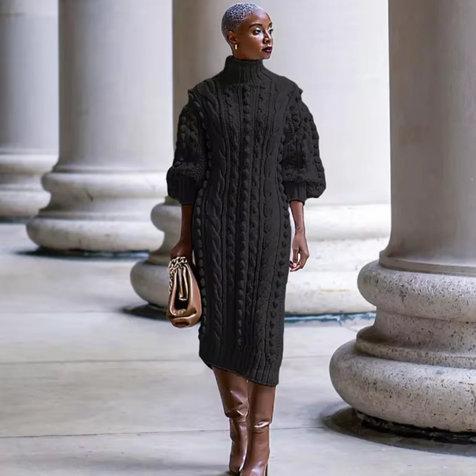Mariana | High-neck rib-knit midi dress - Image 2