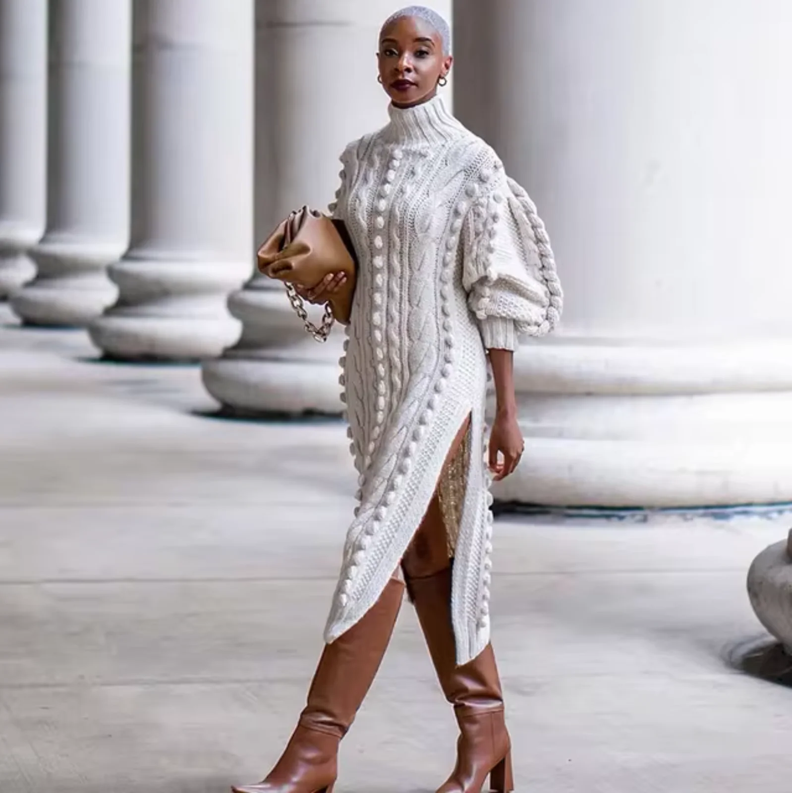 Mariana | High-neck rib-knit midi dress - Image 5