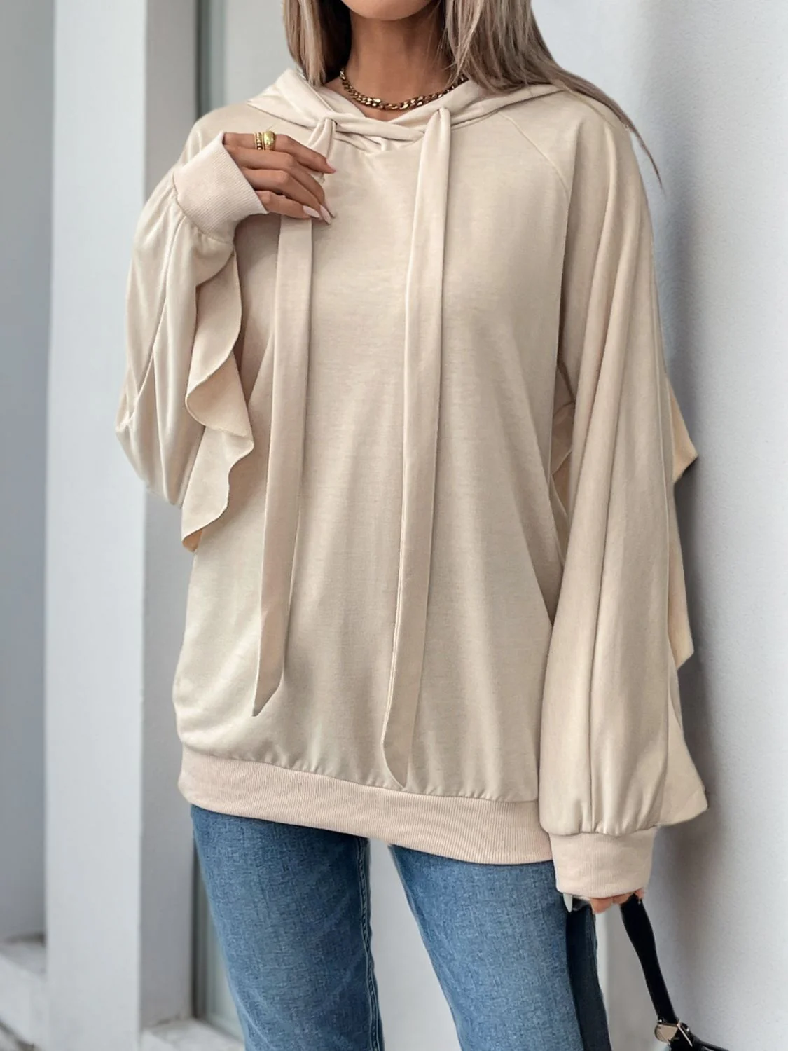 Mariana | Perfee Drawstring Ruffle Long Sleeve Hoodie - Image 3