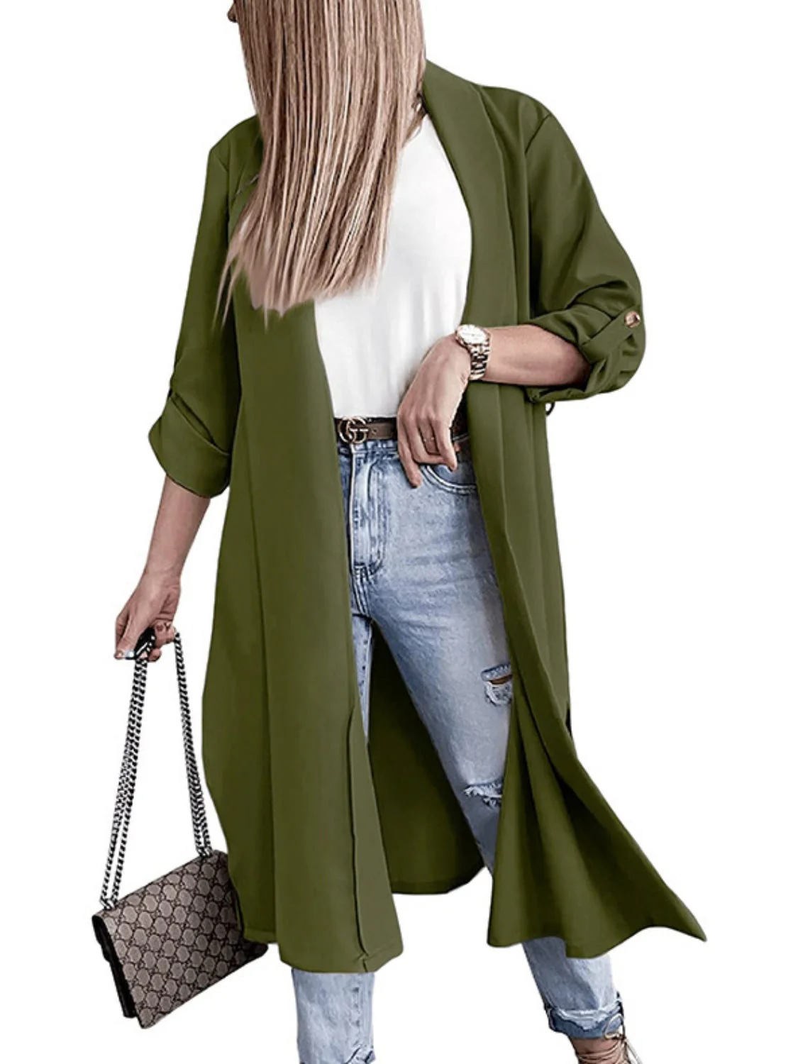 Marianna | Slit trench coat with roll tab sleeves open at the front - Image 2