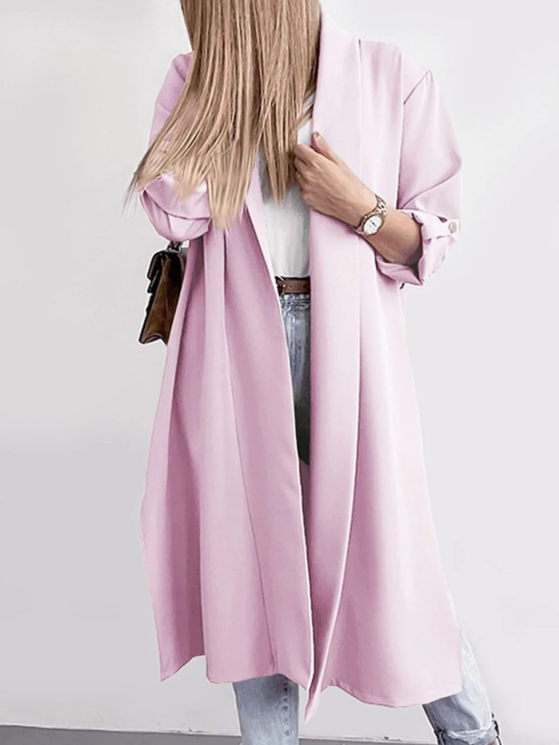 Marianna | Slit trench coat with roll tab sleeves open at the front - Image 4