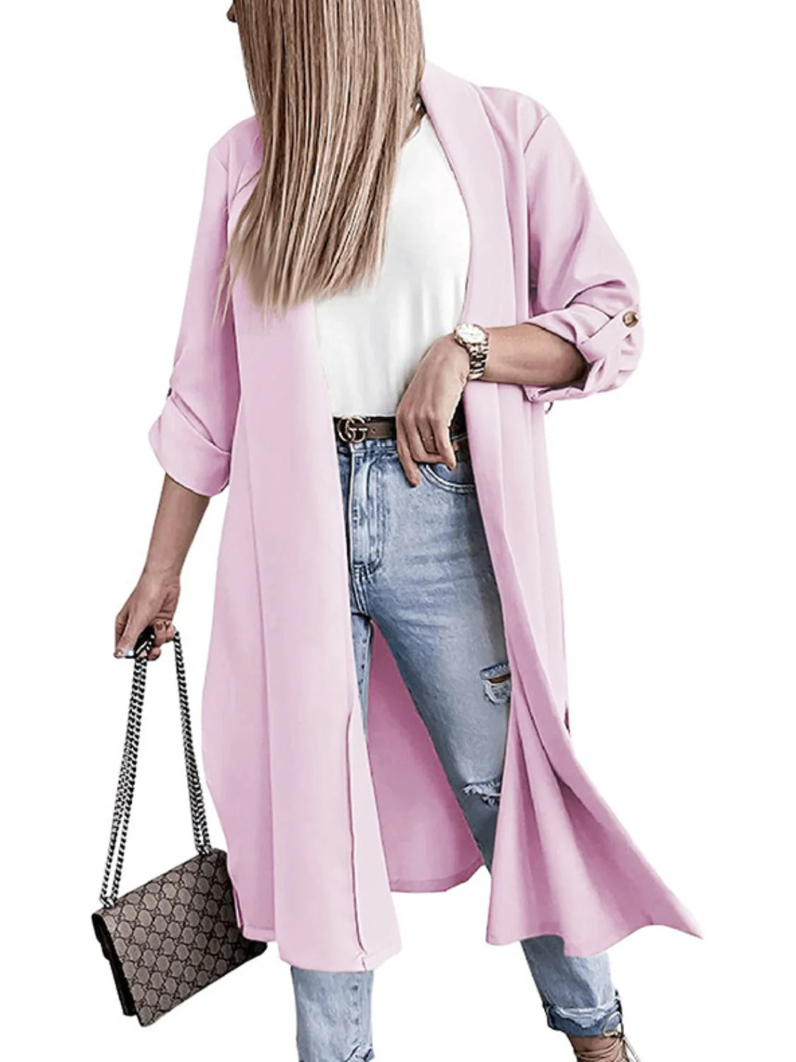 Marianna | Slit trench coat with roll tab sleeves open at the front - Image 6