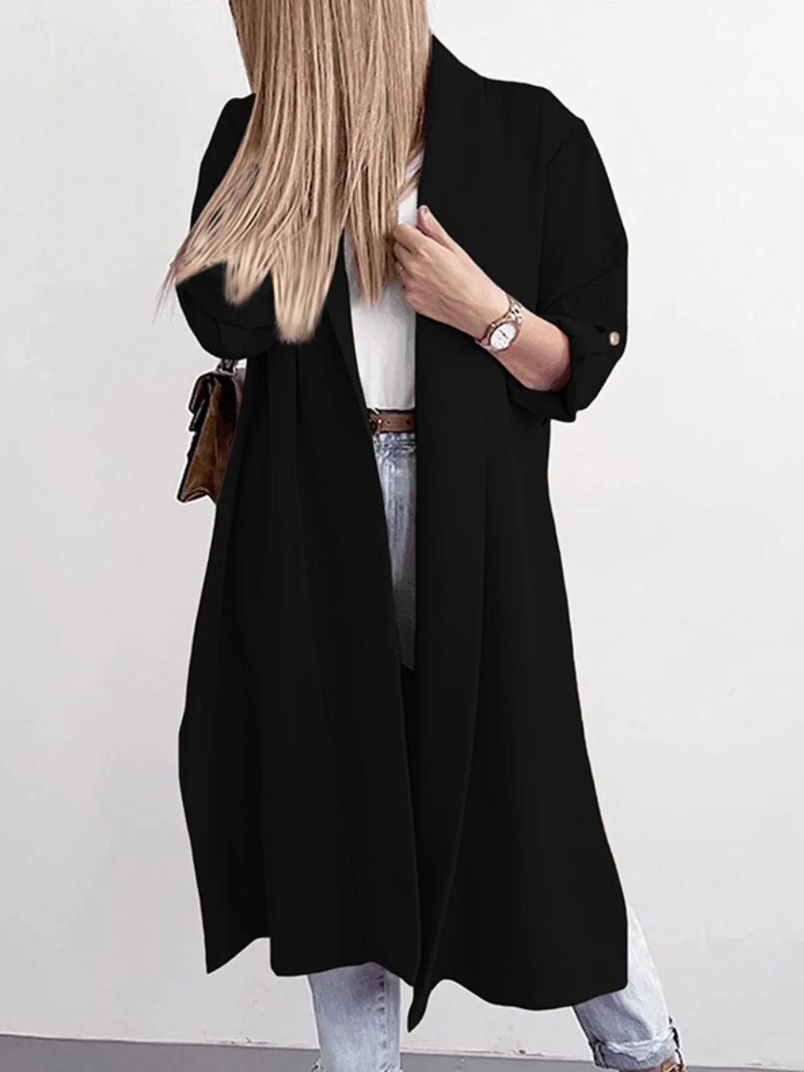 Marianna | Slit trench coat with roll tab sleeves open at the front - Image 7