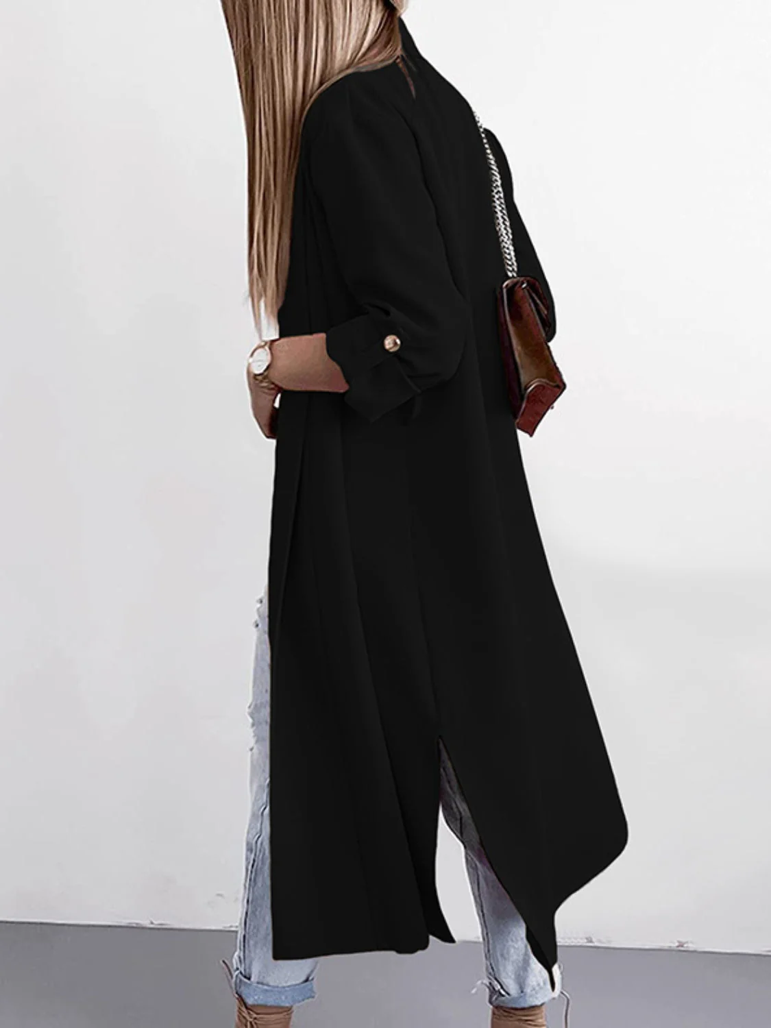 Marianna | Slit trench coat with roll tab sleeves open at the front - Image 9