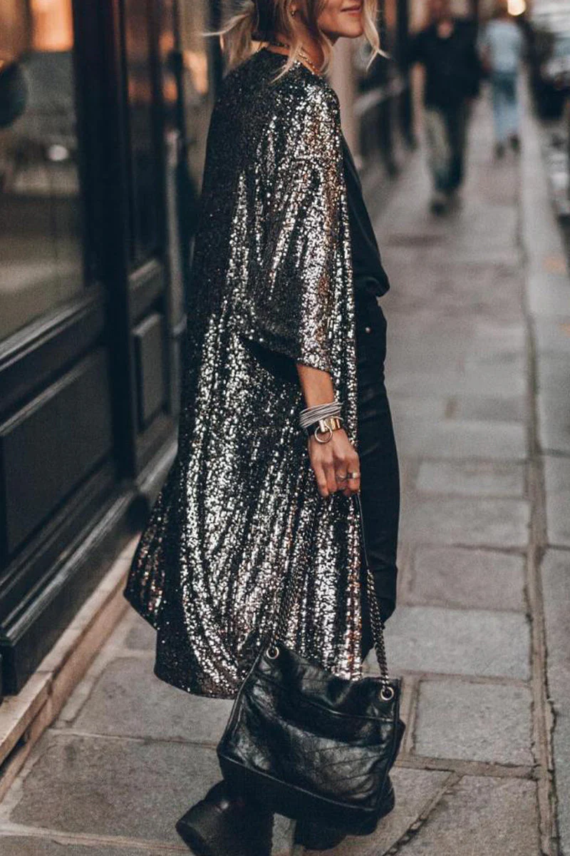 Maribel | Casual street solid sequin sequin scoop neck outerwear - Image 2