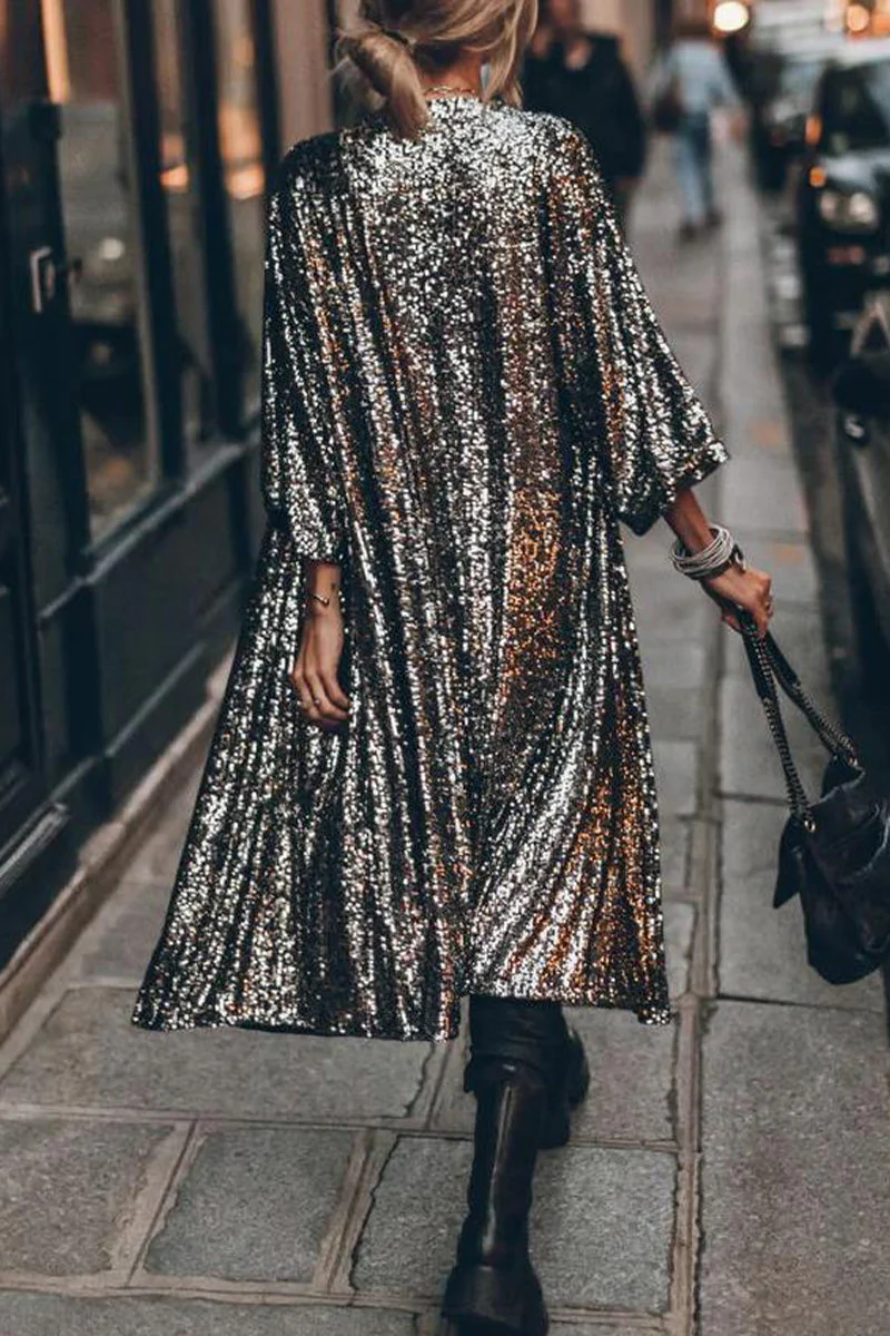 Maribel | Casual street solid sequin sequin scoop neck outerwear - Image 3