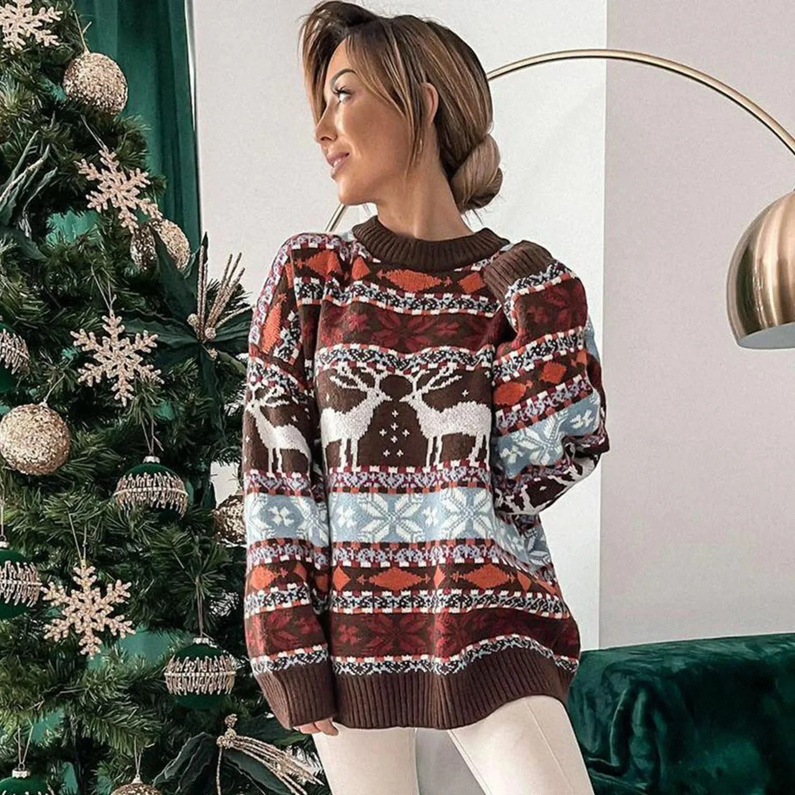 Maribel | Women's Christmas sweater with Norwegian reindeer print - Image 3