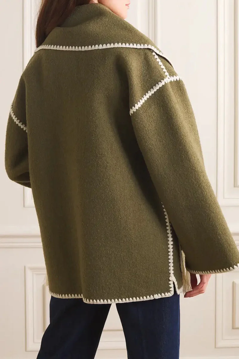 Maricarmen | Casual British style outerwear with solid color tassels and contrast shawl collar - Image 10