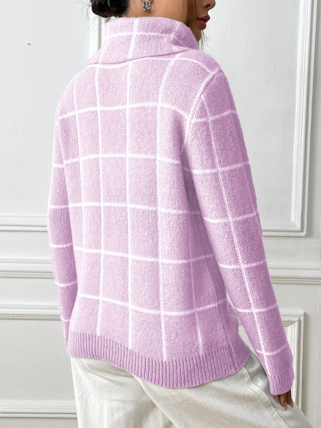 Marie | Checked turtleneck sweater with long sleeves - Image 5