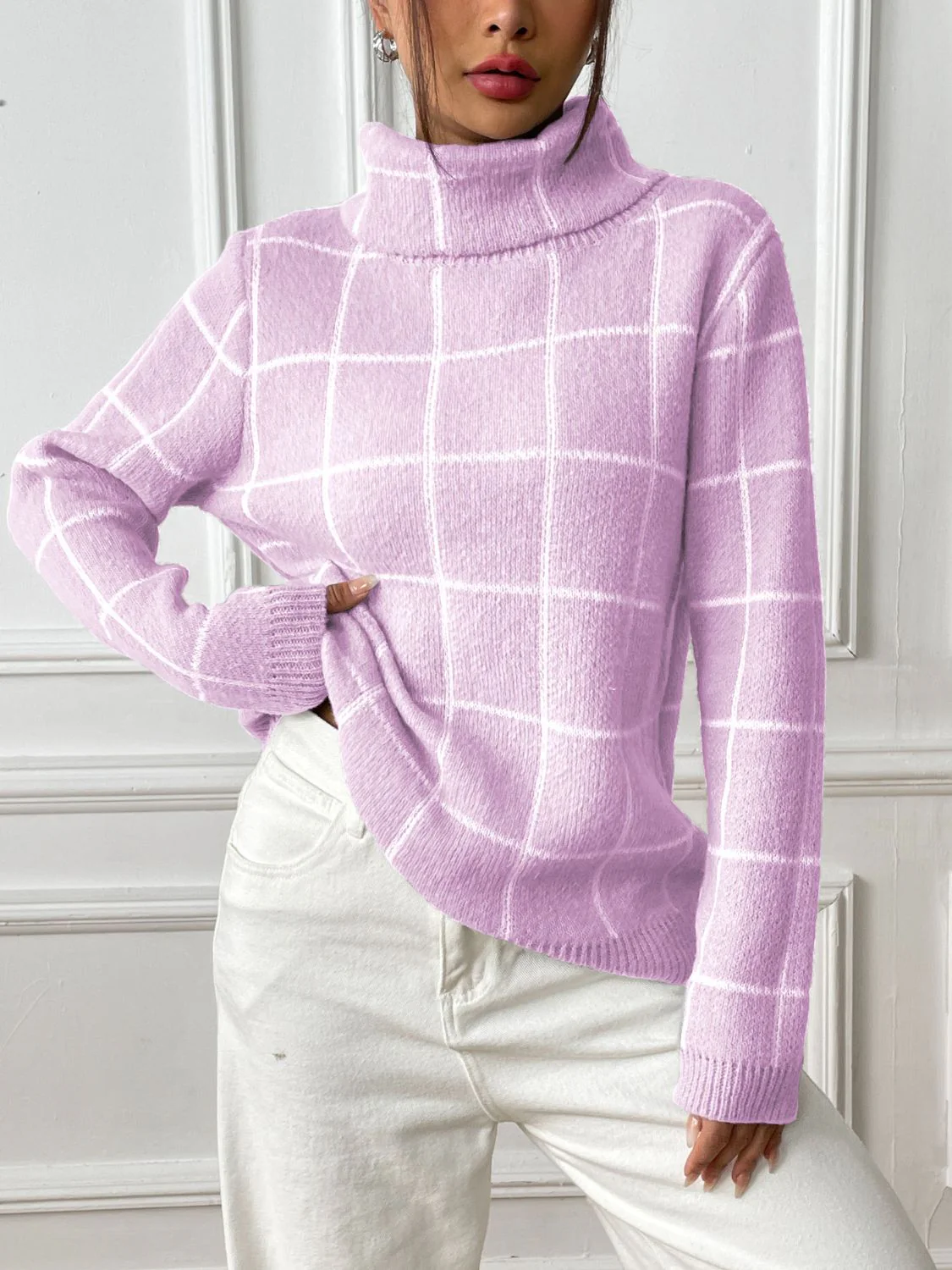 Marie | Checked turtleneck sweater with long sleeves - Image 6