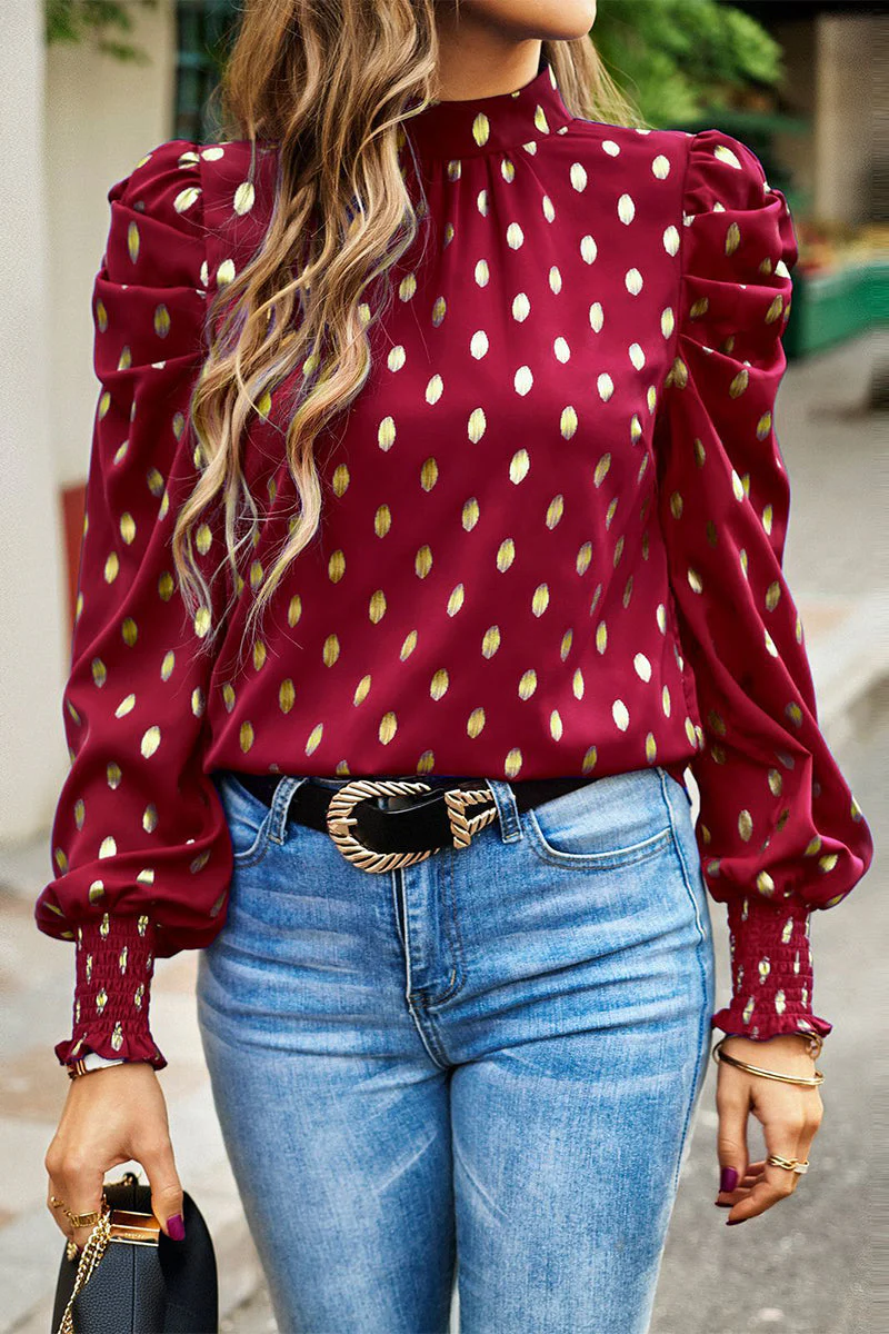 Marilena® | Elegant High-Neck, Long-Sleeved Polka Dot Blouse - Image 4