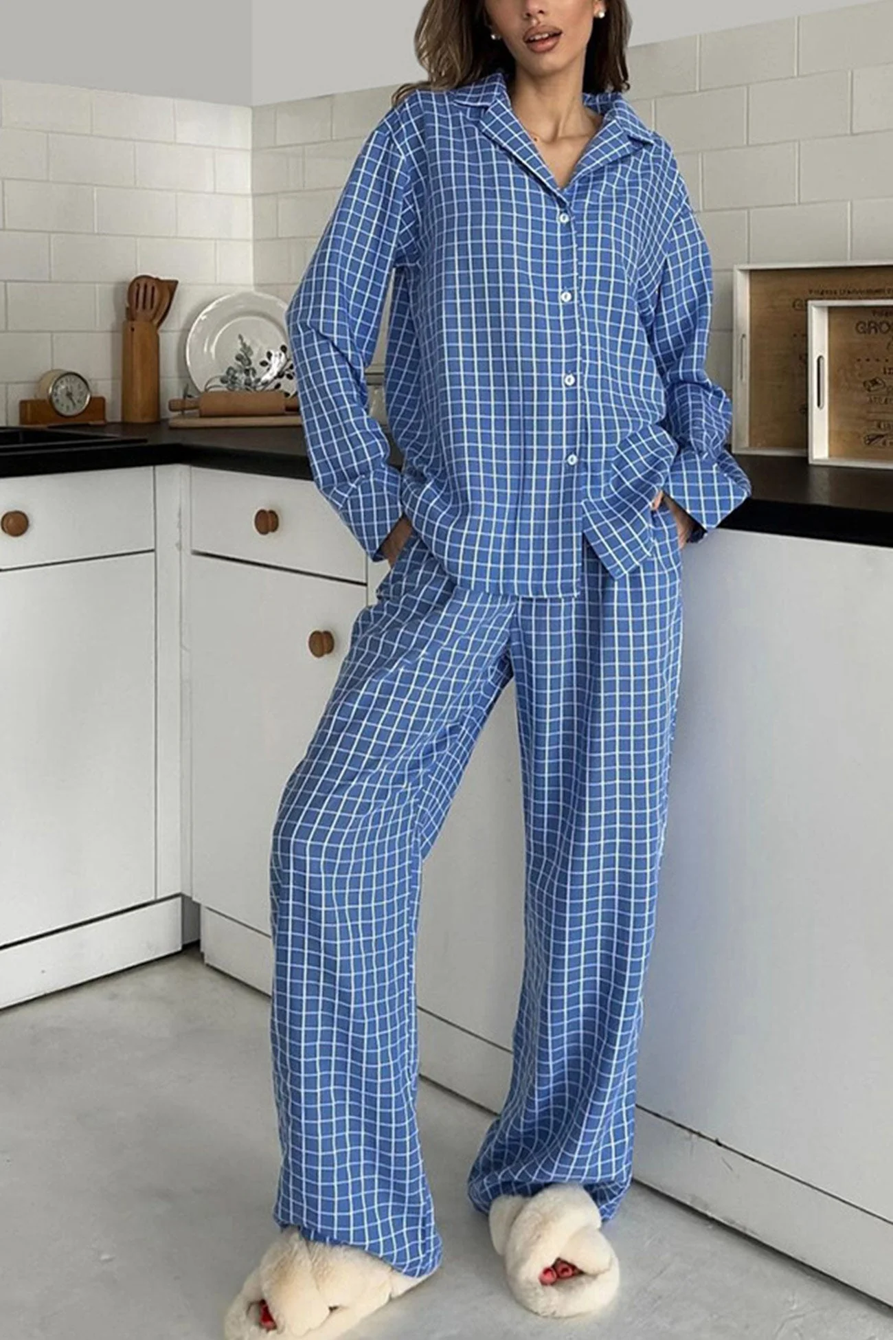 Marina | Checked loungewear with long sleeves - Image 2