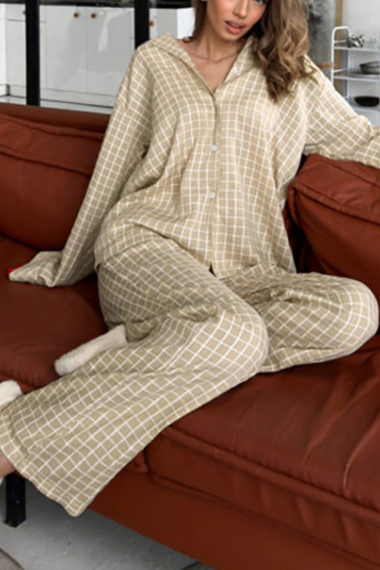 Marina | Checked loungewear with long sleeves - Image 6