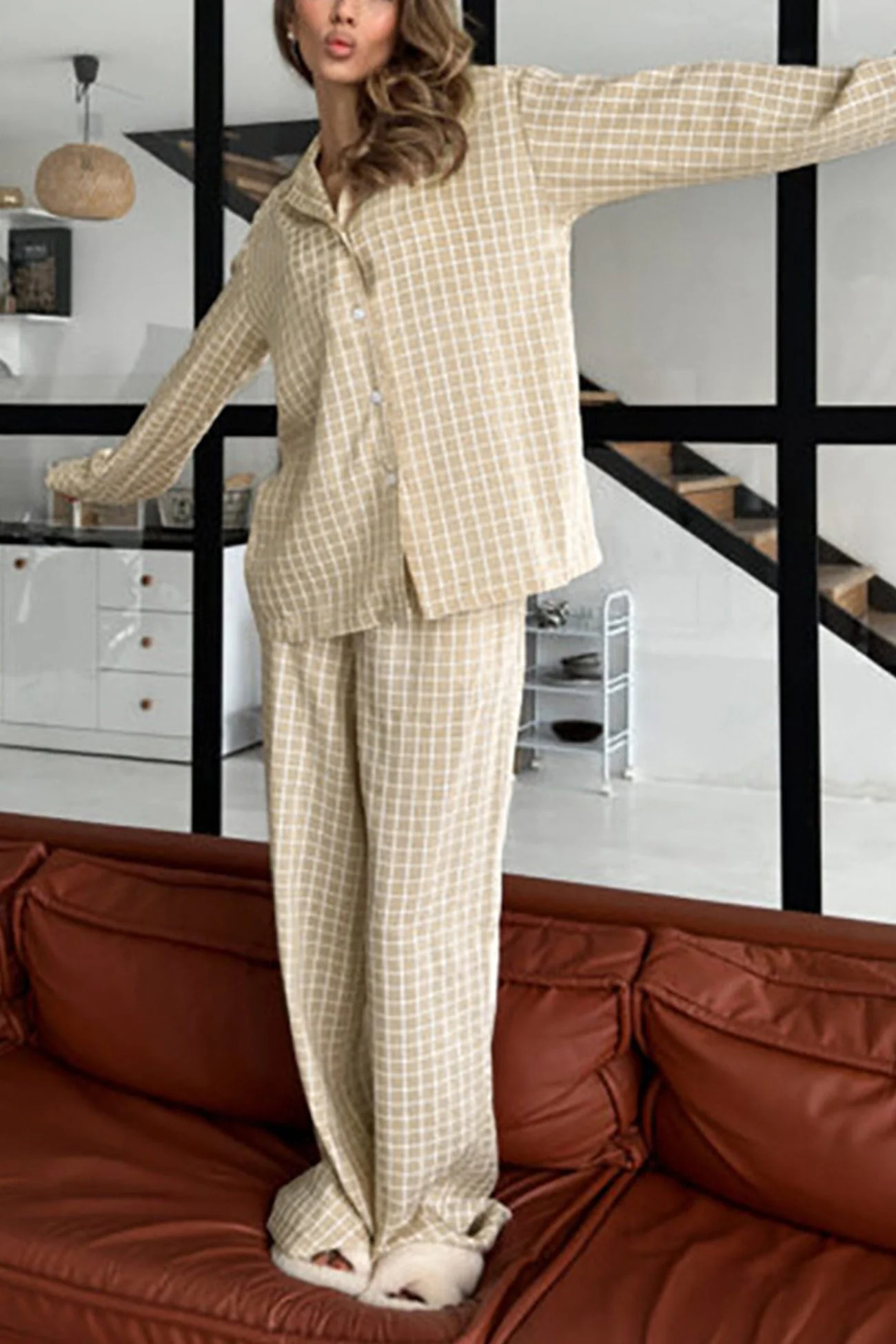 Marina | Checked loungewear with long sleeves - Image 7