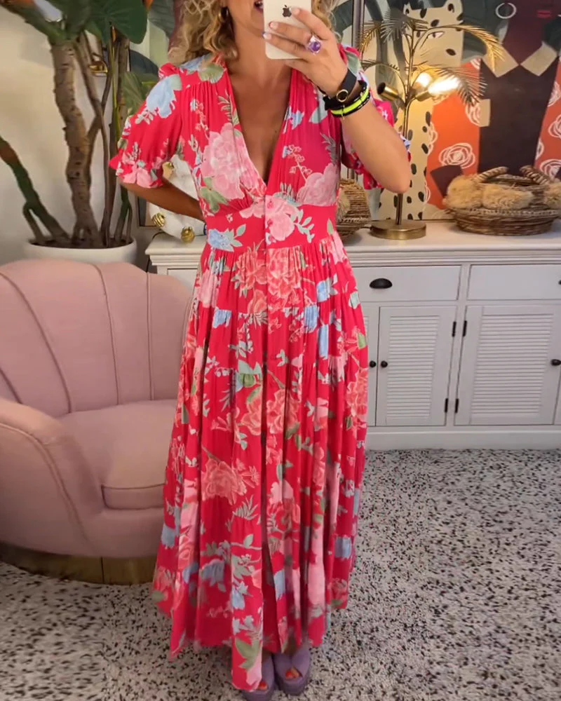 Marina® | Floral Dress A-Line Puff Sleeves - Image 4
