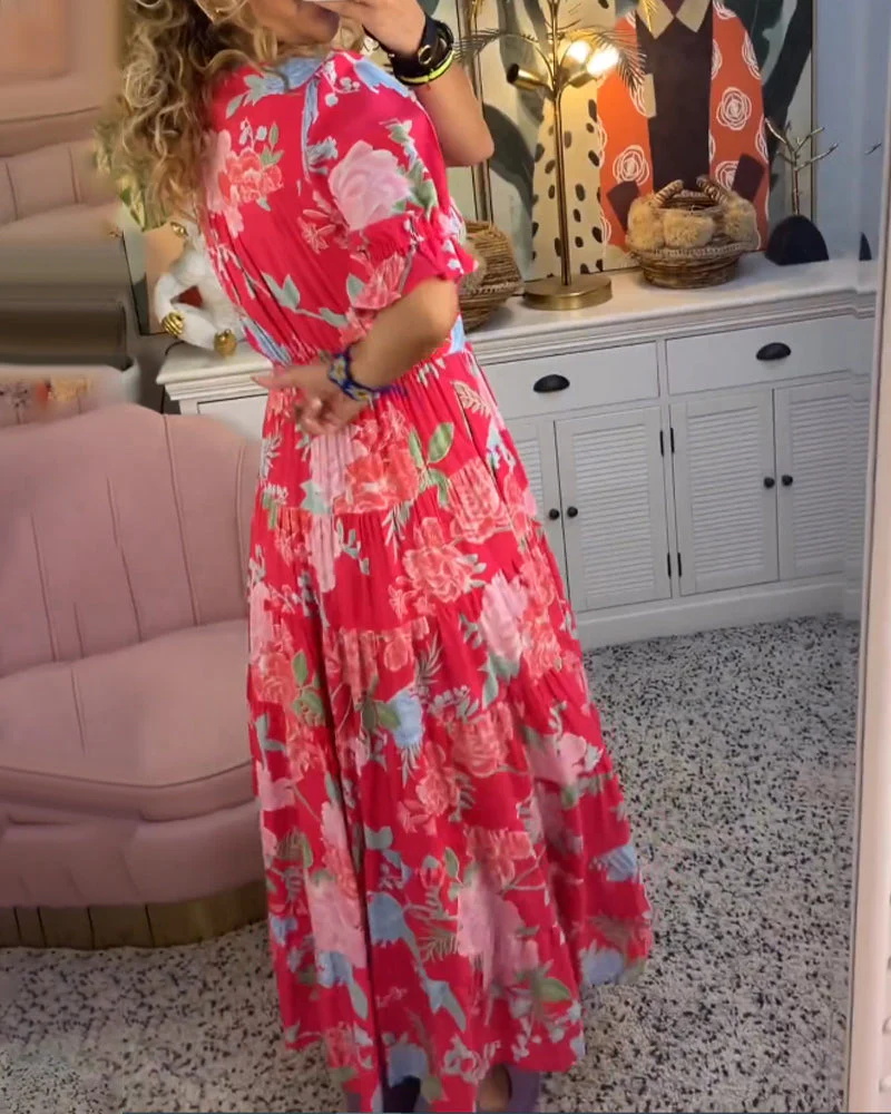 Marina® | Floral Dress A-Line Puff Sleeves - Image 5
