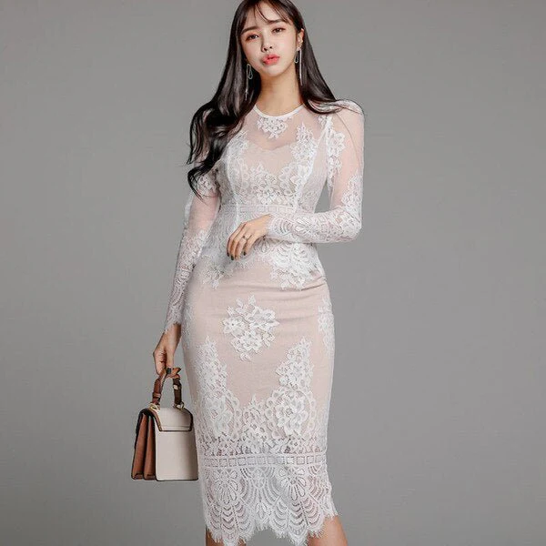 Marina® | Floral Mesh Bodycon Dress - Image 4