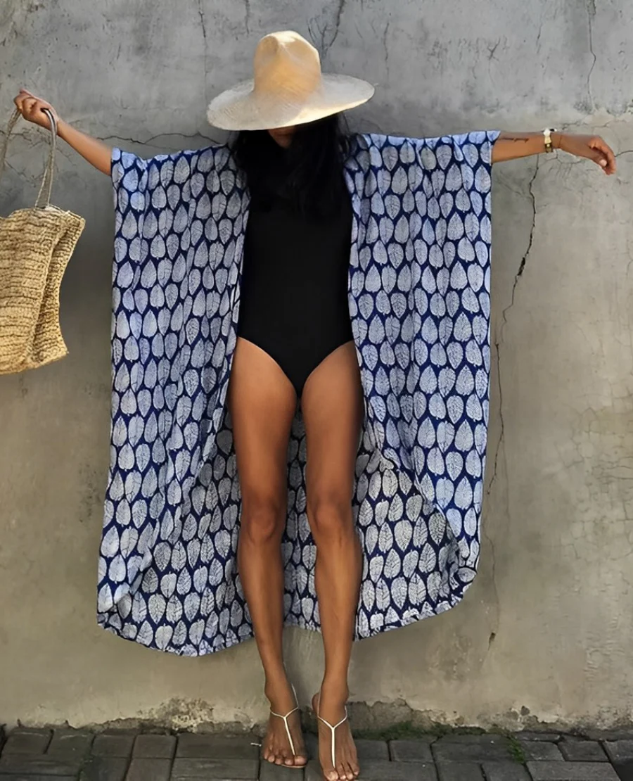 Marina® | Retro Kimono Long Patterned Beach Kimono With Belt For Women - Image 6