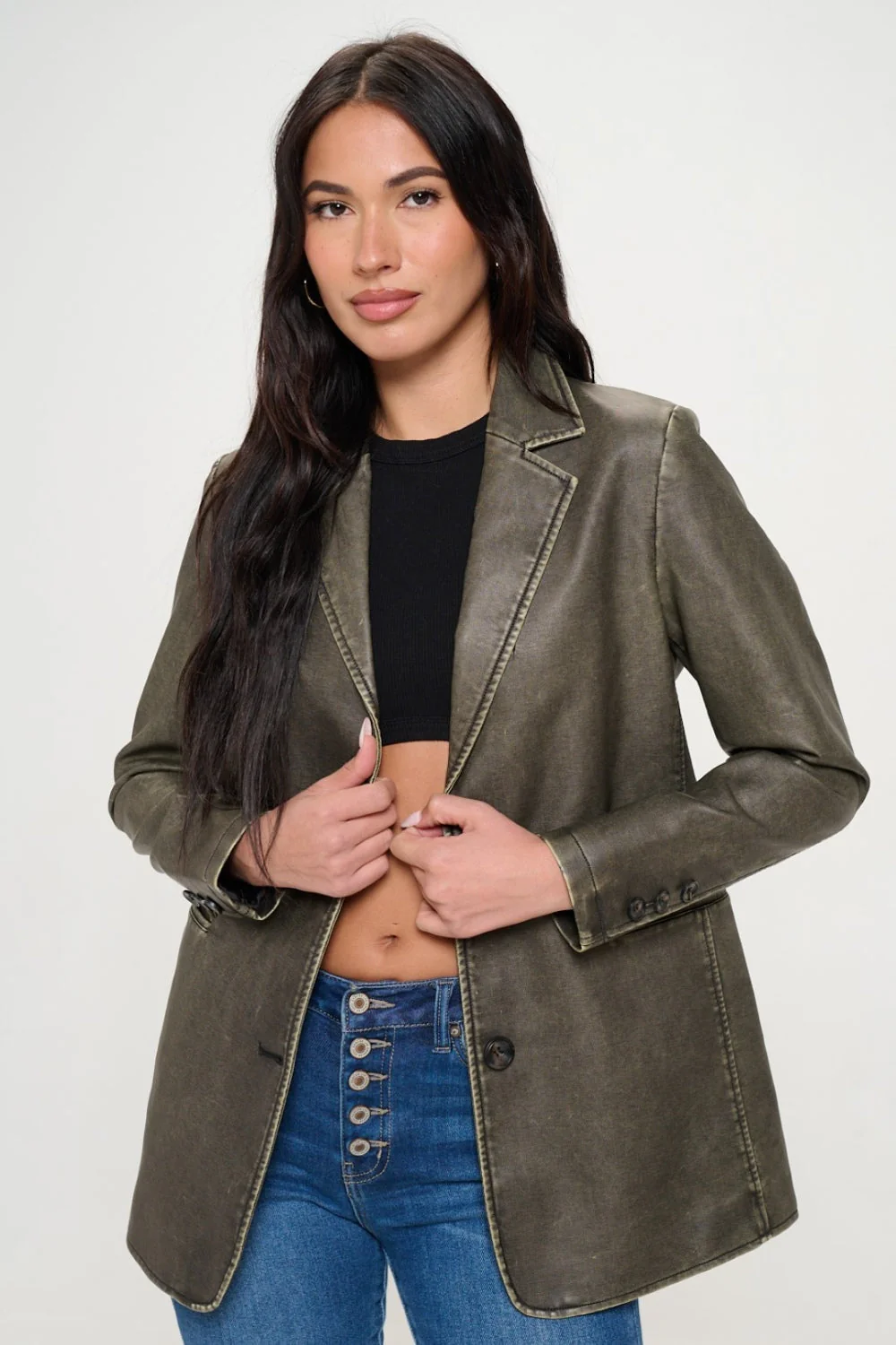 Marina | Single-breasted vegan leather blazer - Image 3