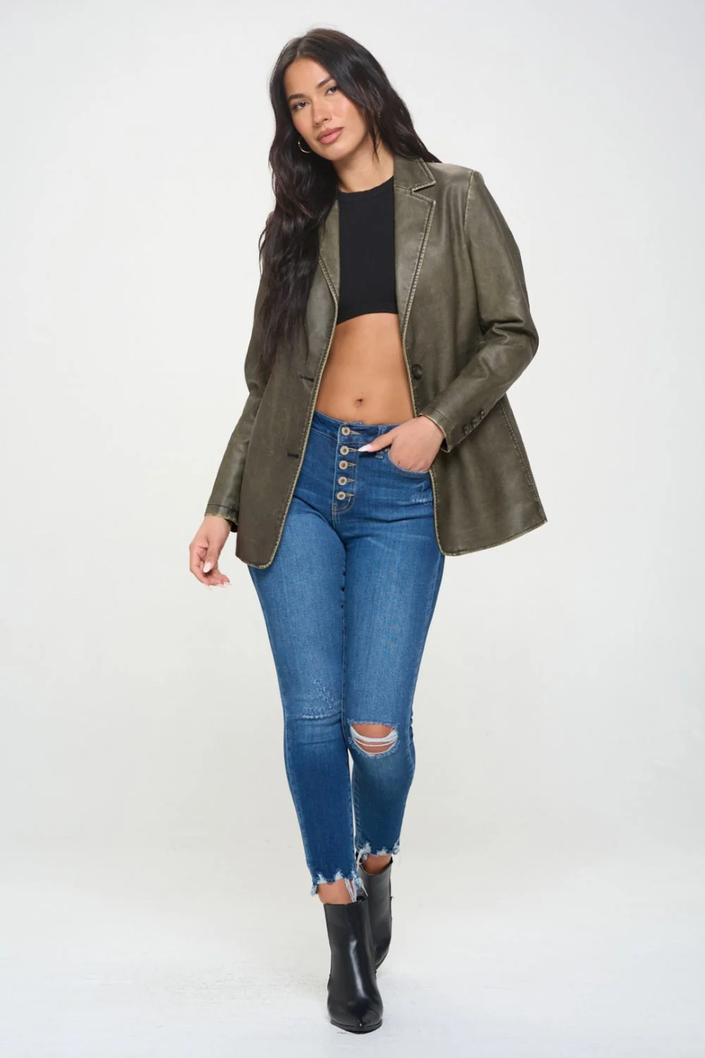 Marina | Single-breasted vegan leather blazer - Image 4