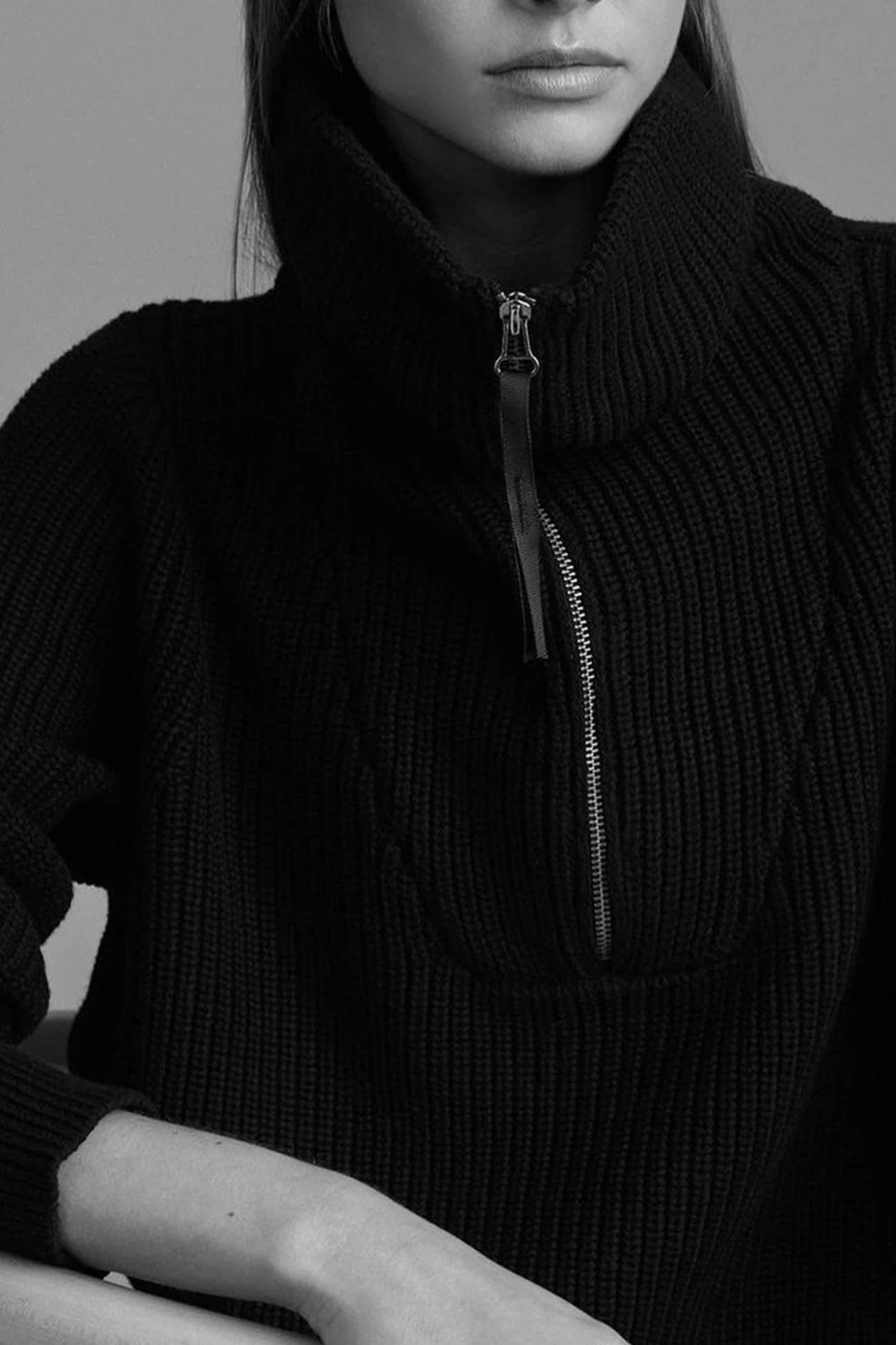Marina | Solid lapel zip sweater - Image 15