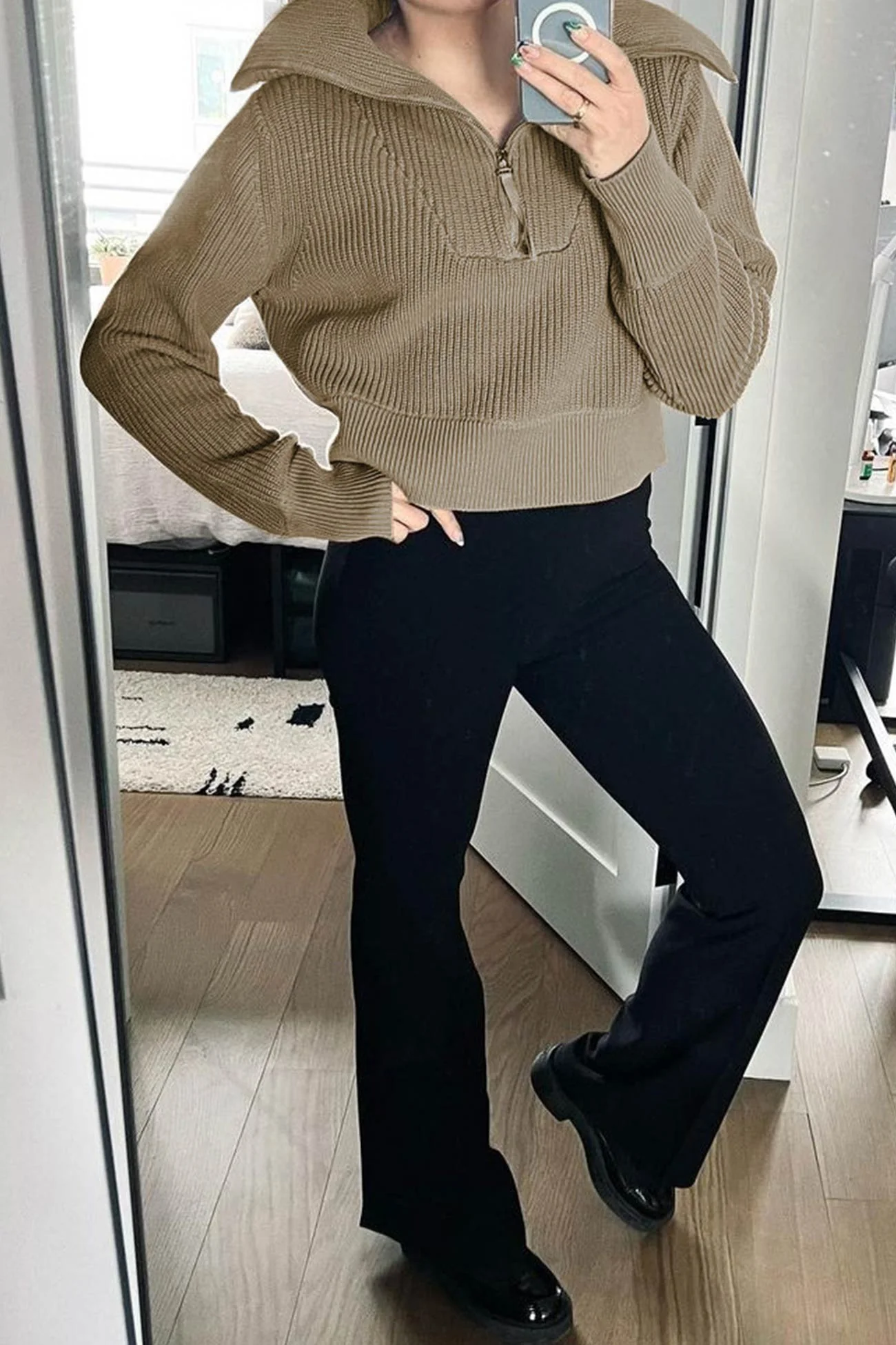 Marina | Solid lapel zip sweater - Image 3