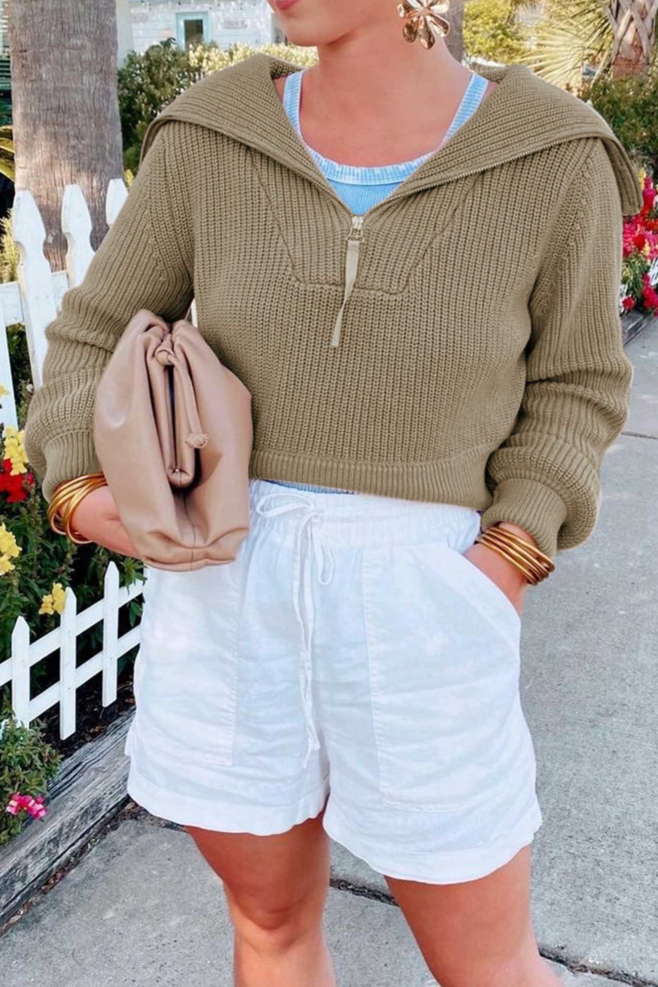 Marina | Solid lapel zip sweater - Image 4